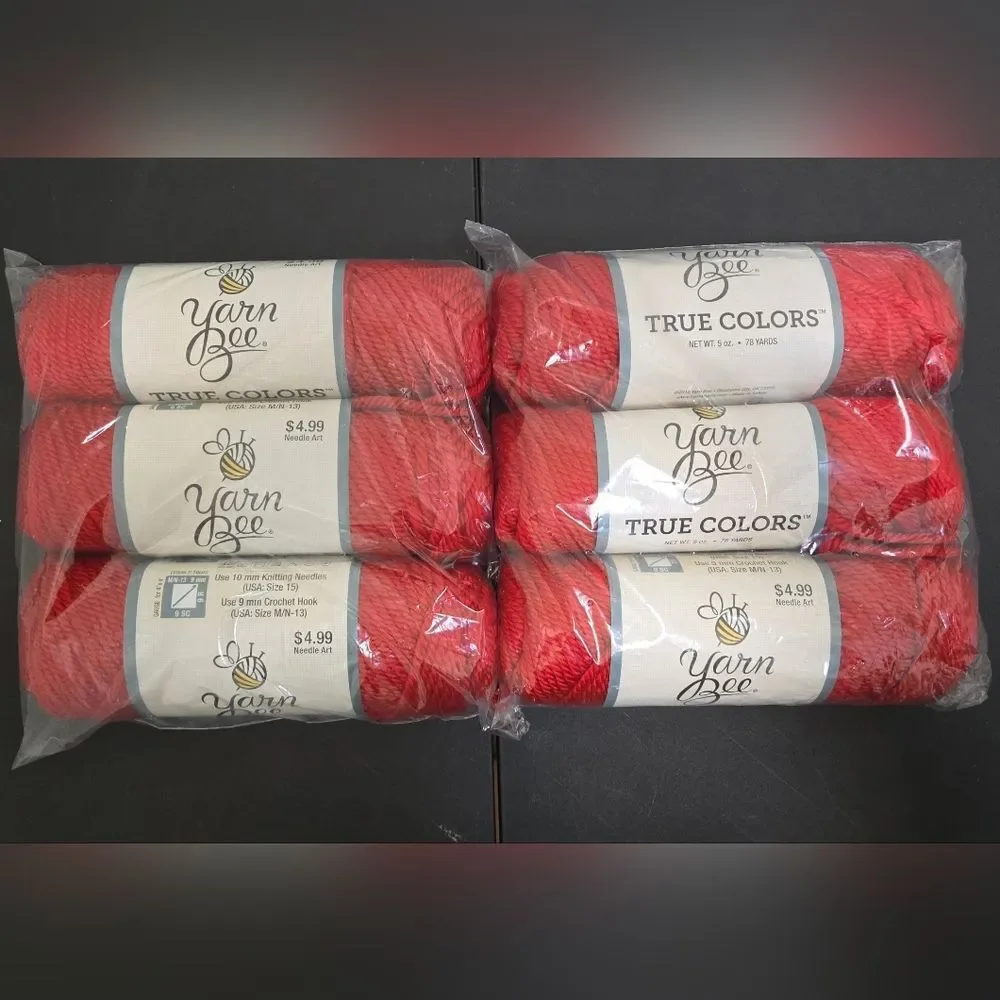 🎄🎄🎄 Yarn Bee True Colors Red Yarn 6 NEW SKEINS